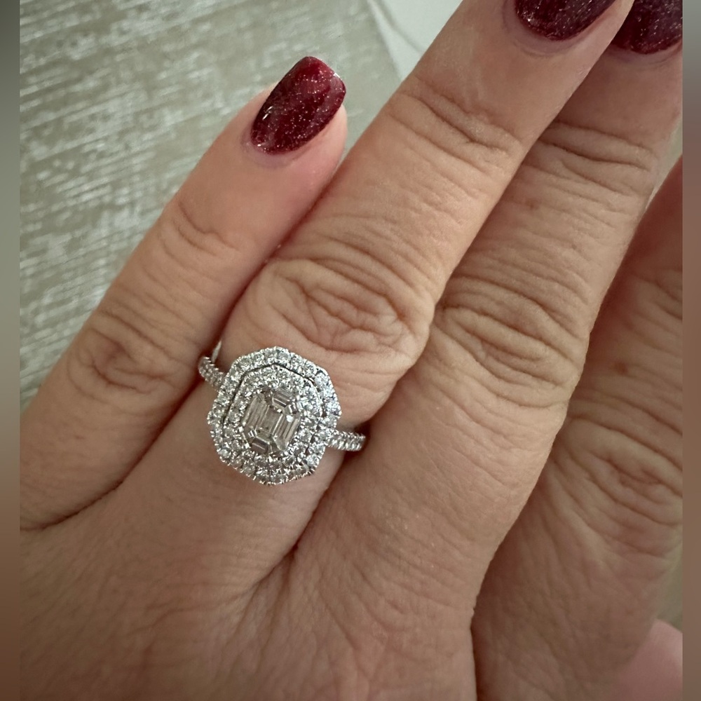 Diamond double halo engagement ring.